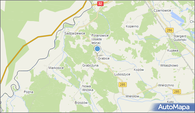 mapa Grabice, Grabice gmina Gubin na mapie Targeo
