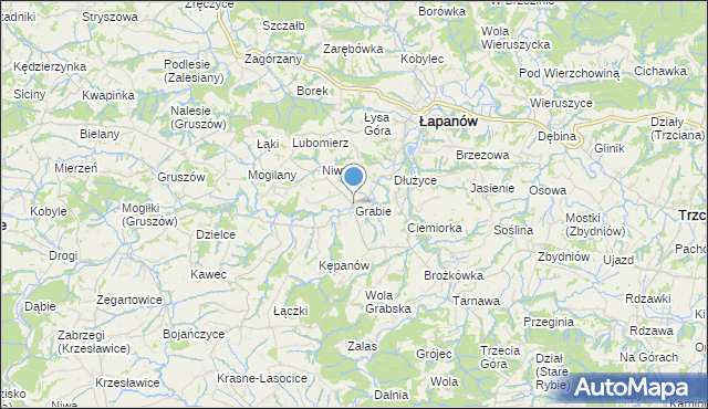mapa Grabie, Grabie gmina Łapanów na mapie Targeo