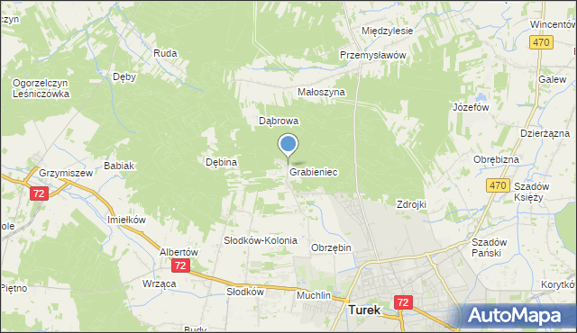 mapa Grabieniec, Grabieniec gmina Turek na mapie Targeo