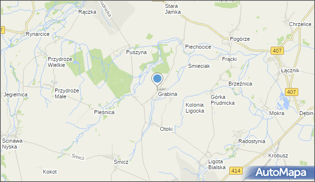 mapa Grabina, Grabina gmina Biała na mapie Targeo