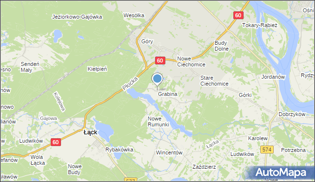 mapa Grabina, Grabina gmina Łąck na mapie Targeo