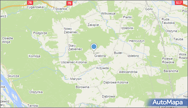 mapa Grabina, Grabina gmina Łaskarzew na mapie Targeo