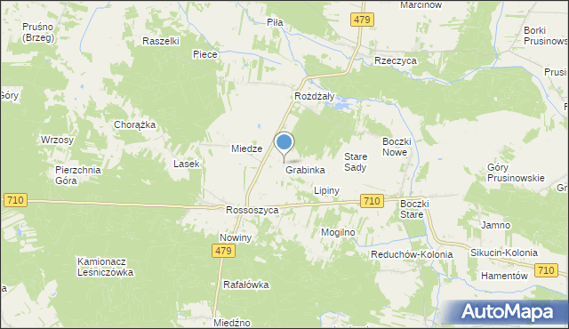 mapa Grabinka, Grabinka gmina Warta na mapie Targeo