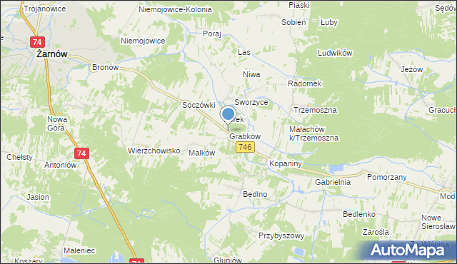 mapa Grabków, Grabków gmina Końskie na mapie Targeo