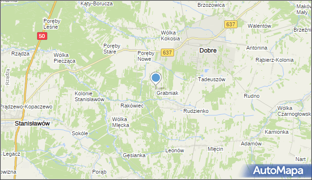 mapa Grabniak, Grabniak gmina Dobre na mapie Targeo