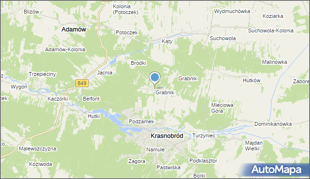 mapa Grabnik, Grabnik gmina Krasnobród na mapie Targeo
