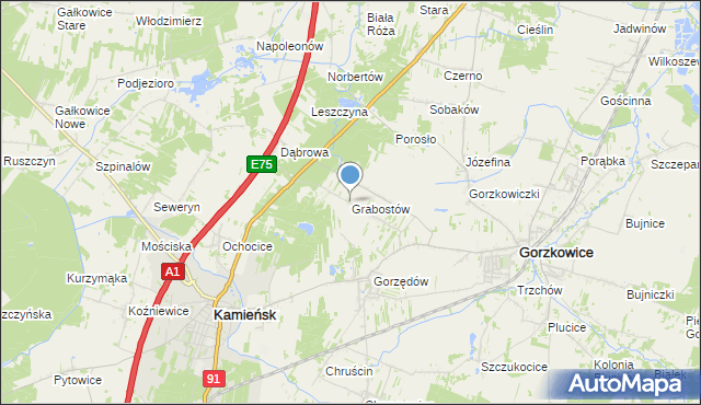 mapa Grabostów, Grabostów gmina Gorzkowice na mapie Targeo