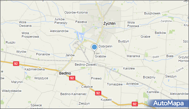 mapa Grabów, Grabów gmina Żychlin na mapie Targeo