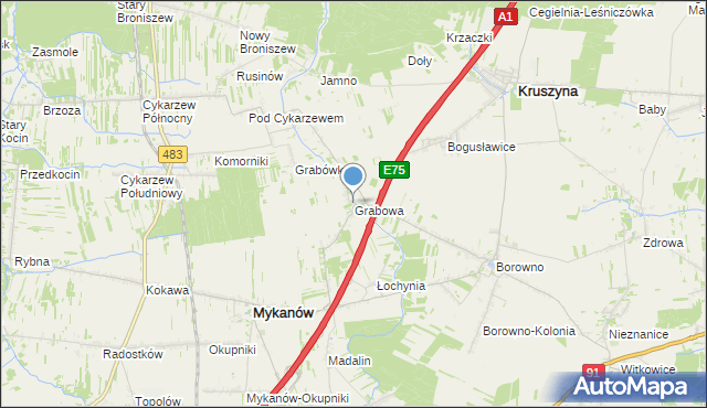 mapa Grabowa, Grabowa gmina Mykanów na mapie Targeo