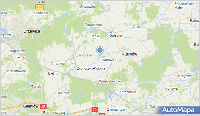 mapa Grabowa, Grabowa gmina Rusinów na mapie Targeo