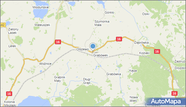 mapa Grabówek, Grabówek gmina Mikołajki na mapie Targeo