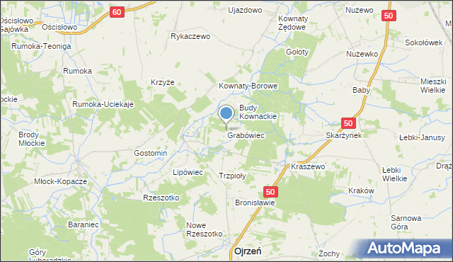 mapa Grabówiec, Grabówiec gmina Ojrzeń na mapie Targeo