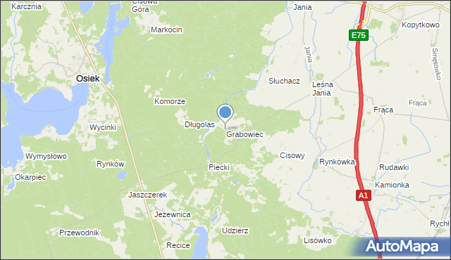 mapa Grabowiec, Grabowiec gmina Osiek na mapie Targeo