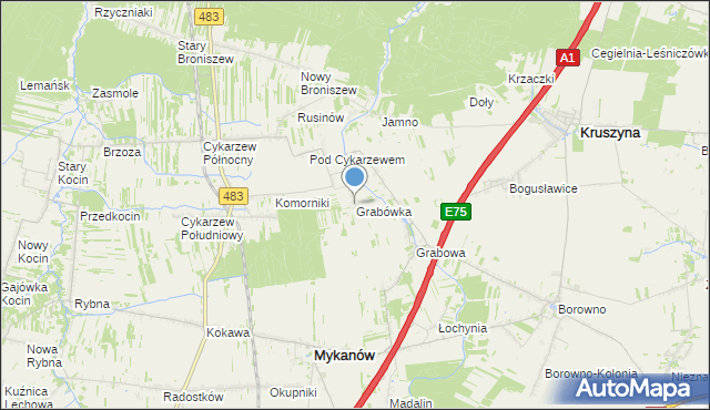 mapa Grabówka, Grabówka gmina Mykanów na mapie Targeo