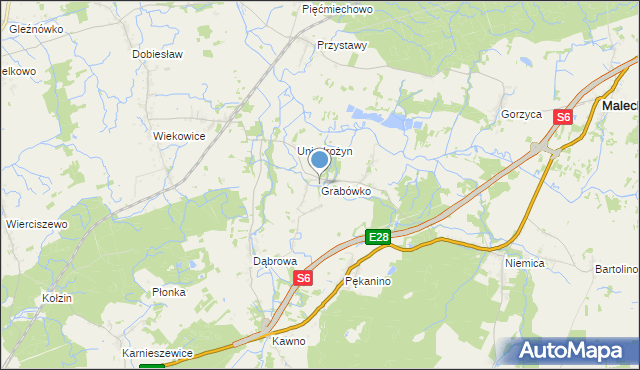 mapa Grabówko, Grabówko gmina Sianów na mapie Targeo