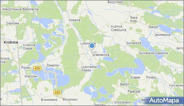 mapa Grabownica, Grabownica gmina Krośnice na mapie Targeo