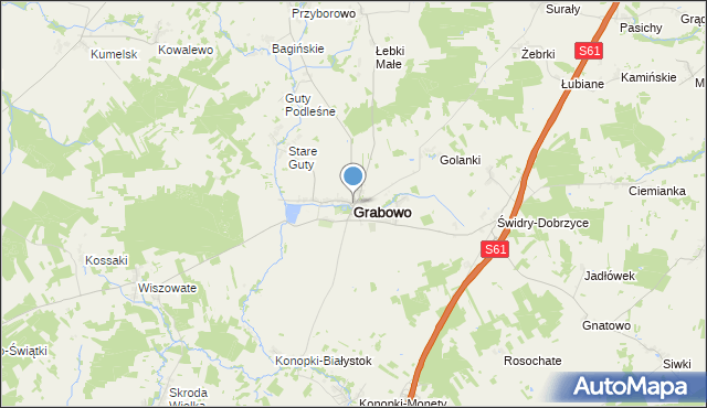mapa Grabowo, Grabowo powiat kolneński na mapie Targeo