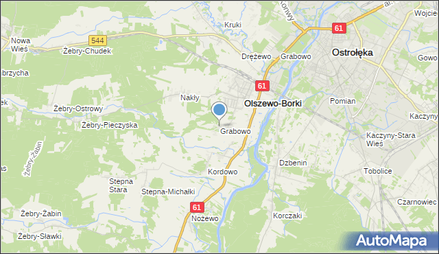 mapa Grabowo, Grabowo gmina Olszewo-Borki na mapie Targeo
