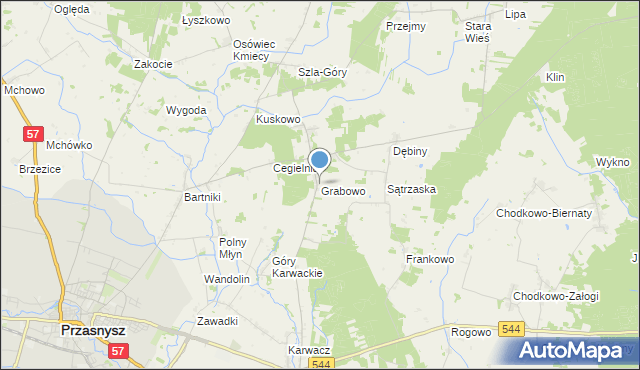 mapa Grabowo, Grabowo gmina Przasnysz na mapie Targeo