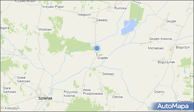 mapa Grądek, Grądek gmina Szreńsk na mapie Targeo