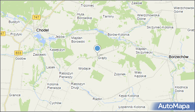mapa Grądy, Grądy gmina Chodel na mapie Targeo