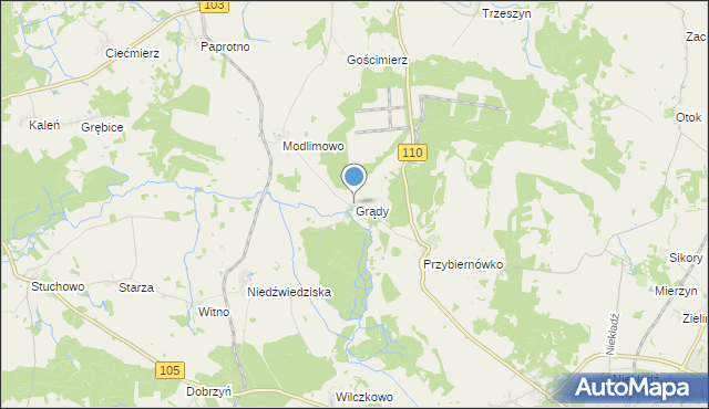 mapa Grądy, Grądy gmina Gryfice na mapie Targeo