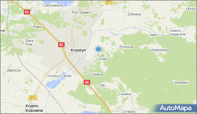 mapa Grądy, Grądy gmina Knyszyn na mapie Targeo
