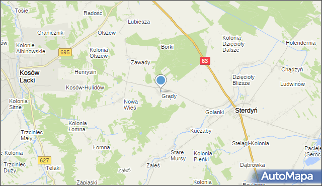 mapa Grądy, Grądy gmina Sterdyń na mapie Targeo