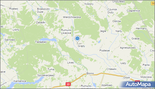 mapa Grądy, Grądy gmina Szczutowo na mapie Targeo