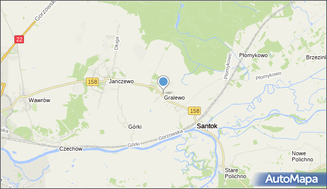 mapa Gralewo, Gralewo gmina Santok na mapie Targeo