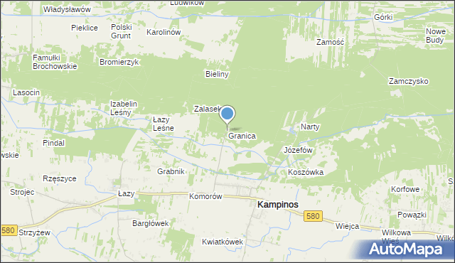 mapa Granica, Granica gmina Kampinos na mapie Targeo