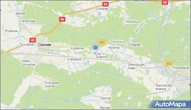 mapa Granica, Granica gmina Kolonowskie na mapie Targeo