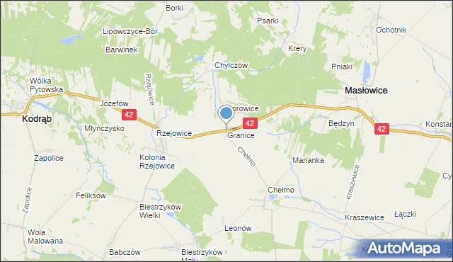 mapa Granice, Granice gmina Masłowice na mapie Targeo