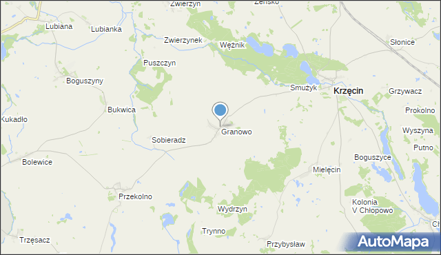 mapa Granowo, Granowo gmina Krzęcin na mapie Targeo