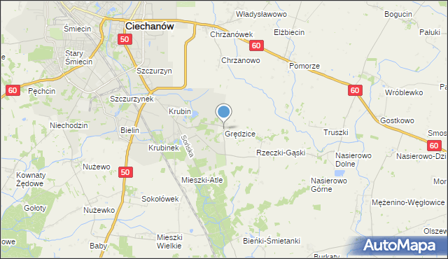 mapa Grędzice, Grędzice gmina Ciechanów na mapie Targeo