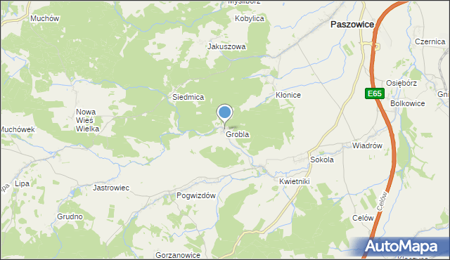 mapa Grobla, Grobla gmina Paszowice na mapie Targeo