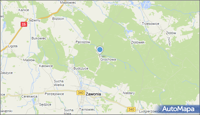 mapa Grochowa, Grochowa gmina Zawonia na mapie Targeo