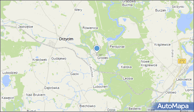 mapa Gródek, Gródek gmina Drzycim na mapie Targeo