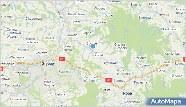 mapa Gródek, Gródek gmina Grybów na mapie Targeo