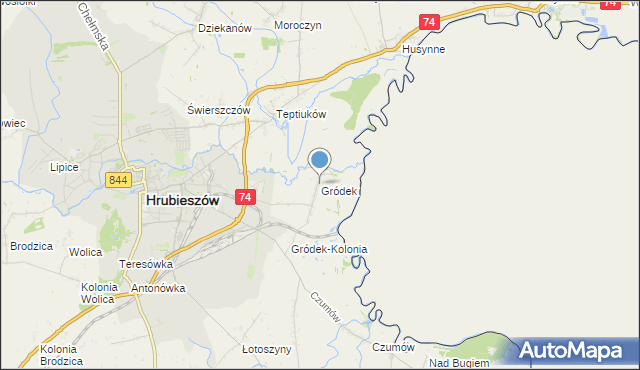 mapa Gródek, Gródek gmina Hrubieszów na mapie Targeo