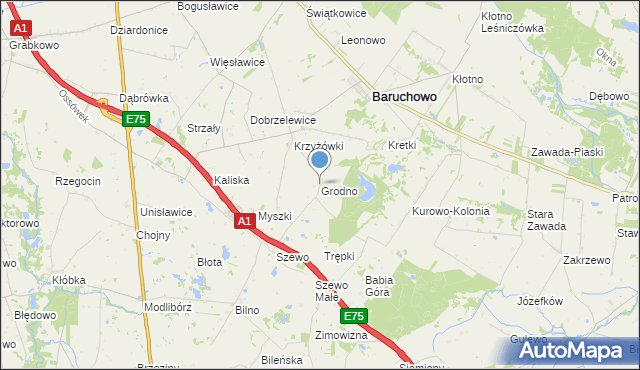 mapa Grodno, Grodno gmina Baruchowo na mapie Targeo