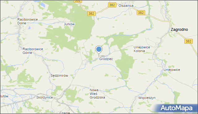 mapa Grodziec, Grodziec gmina Zagrodno na mapie Targeo