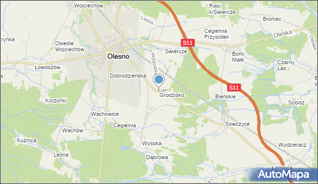 mapa Grodzisko, Grodzisko gmina Olesno na mapie Targeo