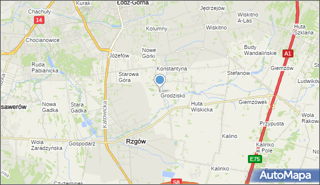 mapa Grodzisko, Grodzisko gmina Rzgów na mapie Targeo