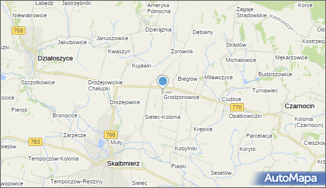 mapa Grodzonowice, Grodzonowice na mapie Targeo