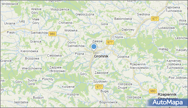 mapa Gromnik, Gromnik powiat tarnowski na mapie Targeo