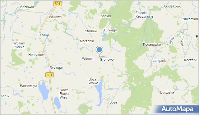 mapa Gronowo, Gronowo gmina Mrągowo na mapie Targeo