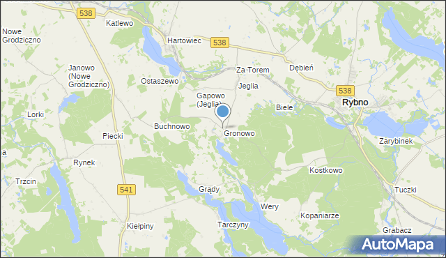 mapa Gronowo, Gronowo gmina Rybno na mapie Targeo