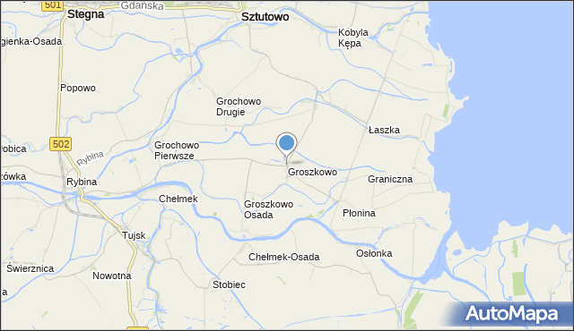 mapa Groszkowo, Groszkowo gmina Sztutowo na mapie Targeo