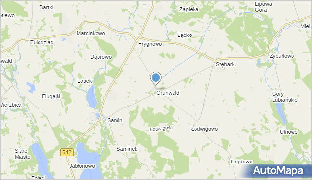 mapa Grunwald, Grunwald powiat ostródzki na mapie Targeo